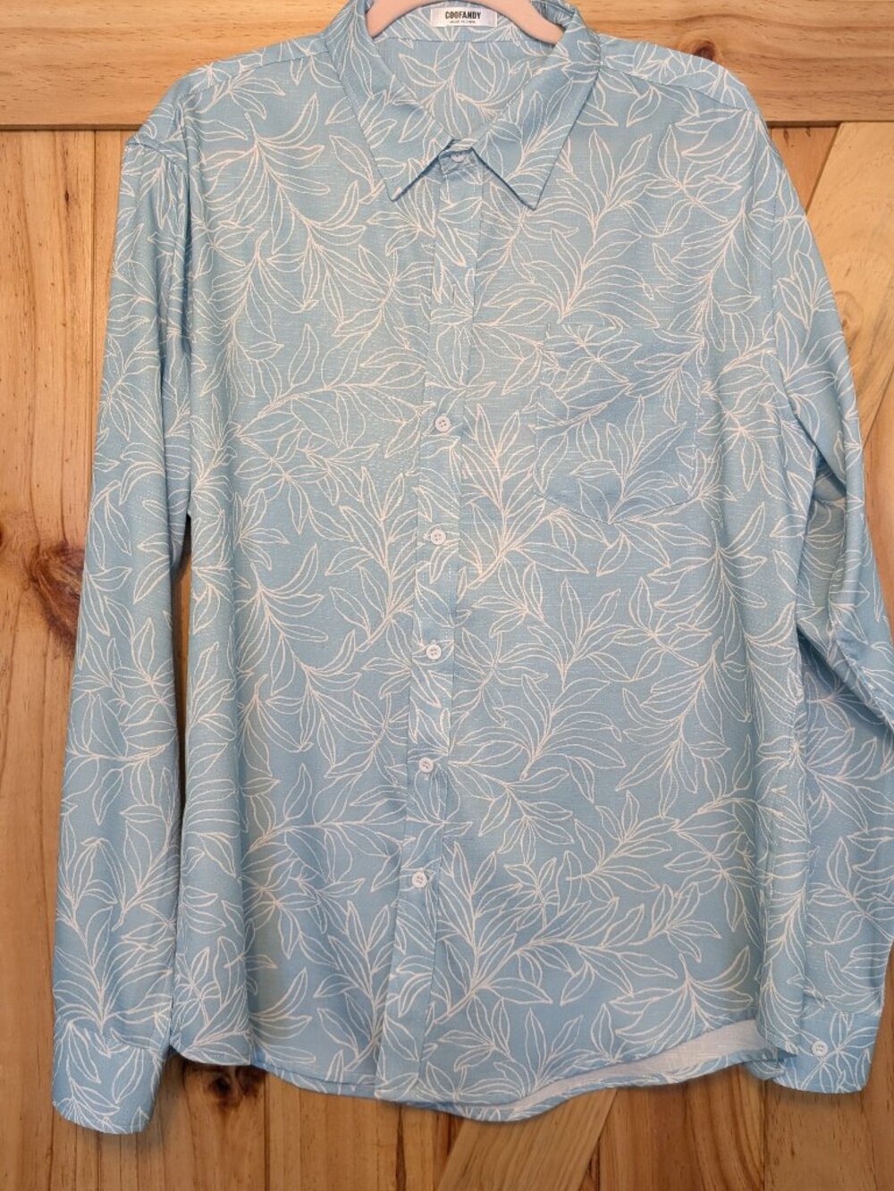 Coofandy Light Blue Floral Button-Down Shirt Size L